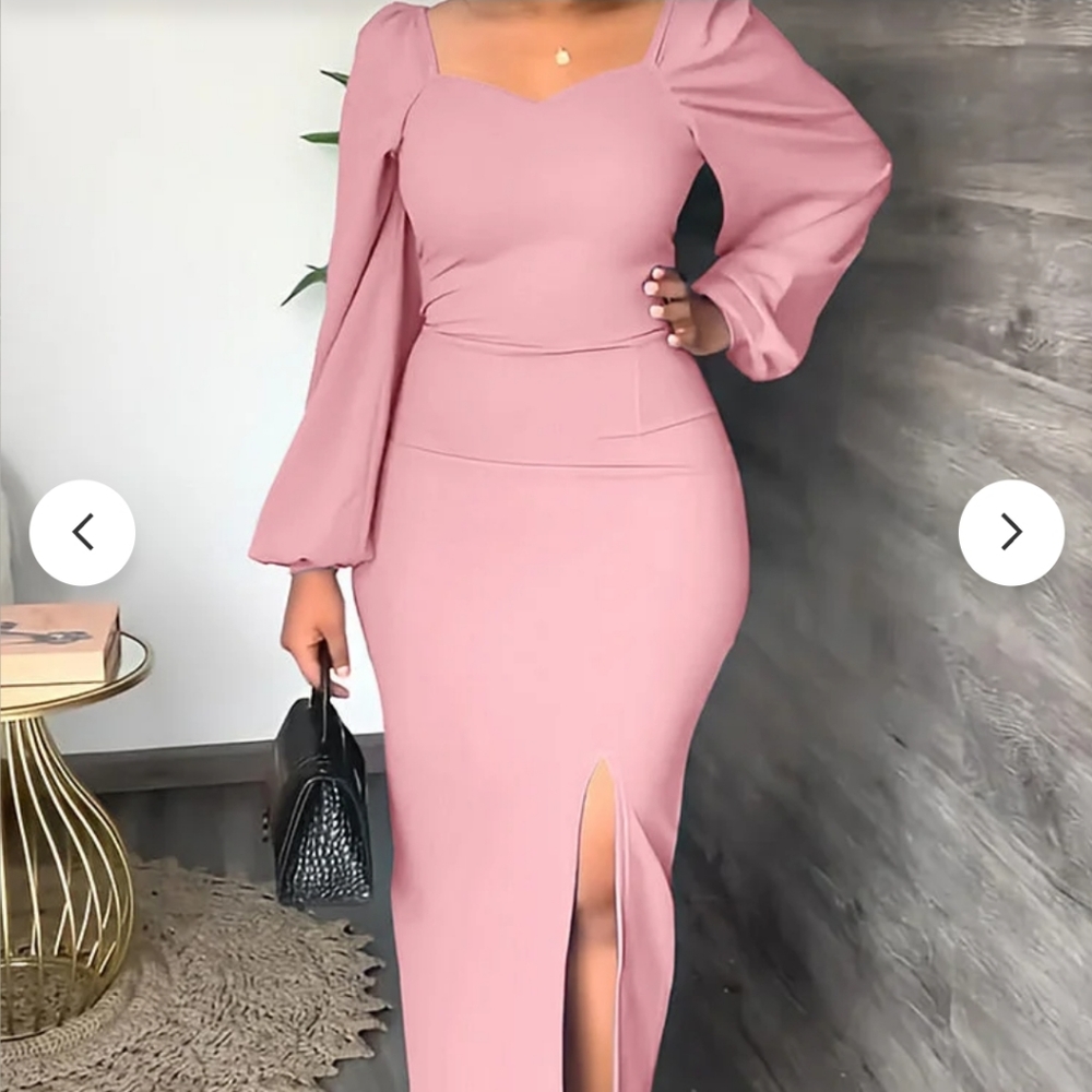 Long Sleeve Square Neck Slit Maxi Dress